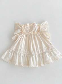Robe Estivale Douce pour Fille Bébé, à Manches Courtes Évidées et de unicolore