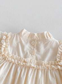 Robe Estivale Douce pour Fille Bébé, à Manches Courtes Évidées et de unicolore