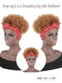 Alta Afro Puff Headwrap Coda di cavallo a stringa Ricciolo kinky Codino Wrap-Wig 2 in 1 Updo fascia per capelli extension per donne