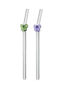 2pcs Colorful Butterfly Shaped Heat-Resistant Glass Straws, Bent Reusable Straws For Girls To Avoid Hot Drinks And Stains, Perfect For Bubble Tea, Juices, And Milk,Kitchen,Christmas Gift