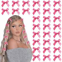 30个粉色缎面迷你蝴蝶结发夹，可爱发饰，蝴蝶结发卡，丝带发夹，适合女性和女孩，发爪，发夹，发卡 - 彩色 - 查看 3
