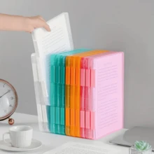 1pc Transparent Multi-Coloured PP Plastic Document Box - A4 Office Supplies Stationery Bill Storage Box - Desktop File Classification Storage Box - Exam Paper Folder With Buckle - Multicolor - View 2