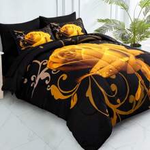 7 Pieces Yellow Comforter Set Queen King Size , Rose Pattern Bed In A Bag, Lightweight Soft Microfiber Bedding Sets With Comforter, Flat Sheet, Fitted Sheet, Pillowcases Home Decor Room Decor Bedroom Decor Bed Comforter Set Mothers Day Gift Wedding Decorations. - 黃色 - 查看 3