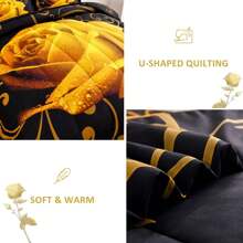 7 Pieces Yellow Comforter Set Queen King Size , Rose Pattern Bed In A Bag, Lightweight Soft Microfiber Bedding Sets With Comforter, Flat Sheet, Fitted Sheet, Pillowcases Home Decor Room Decor Bedroom Decor Bed Comforter Set Mothers Day Gift Wedding Decorations. - 黃色 - 查看 6