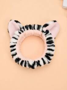 1pc Cute Flannel Printed Tiger Pattern Face Washing & Hair Tie Headband For Bathroom - Multicolor - View 10