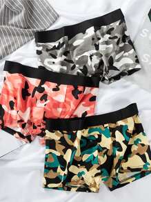 4pcs/Pack Men's Printed Camouflage Briefs, Elastic Breathable Boxer Shorts, Comfortable