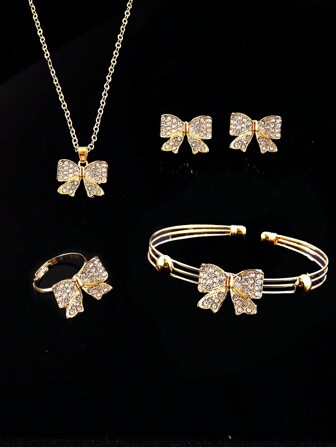 5pcs/Set Girls' Fashion, Versatile & Casual Rhinestone Butterfly Jewelry Set