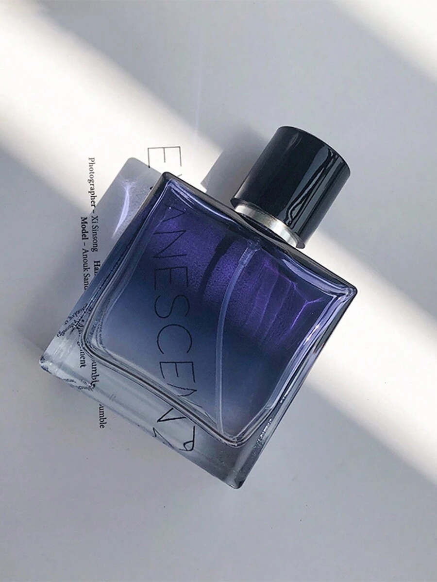 1 pieza Botella de decantación de perfume de vidrio cuadrada y plana de alto nivel con degradado de color de 100 ml y pulverizador, que incluye herramienta de transferencia de perfume - Celeste - Ver 1