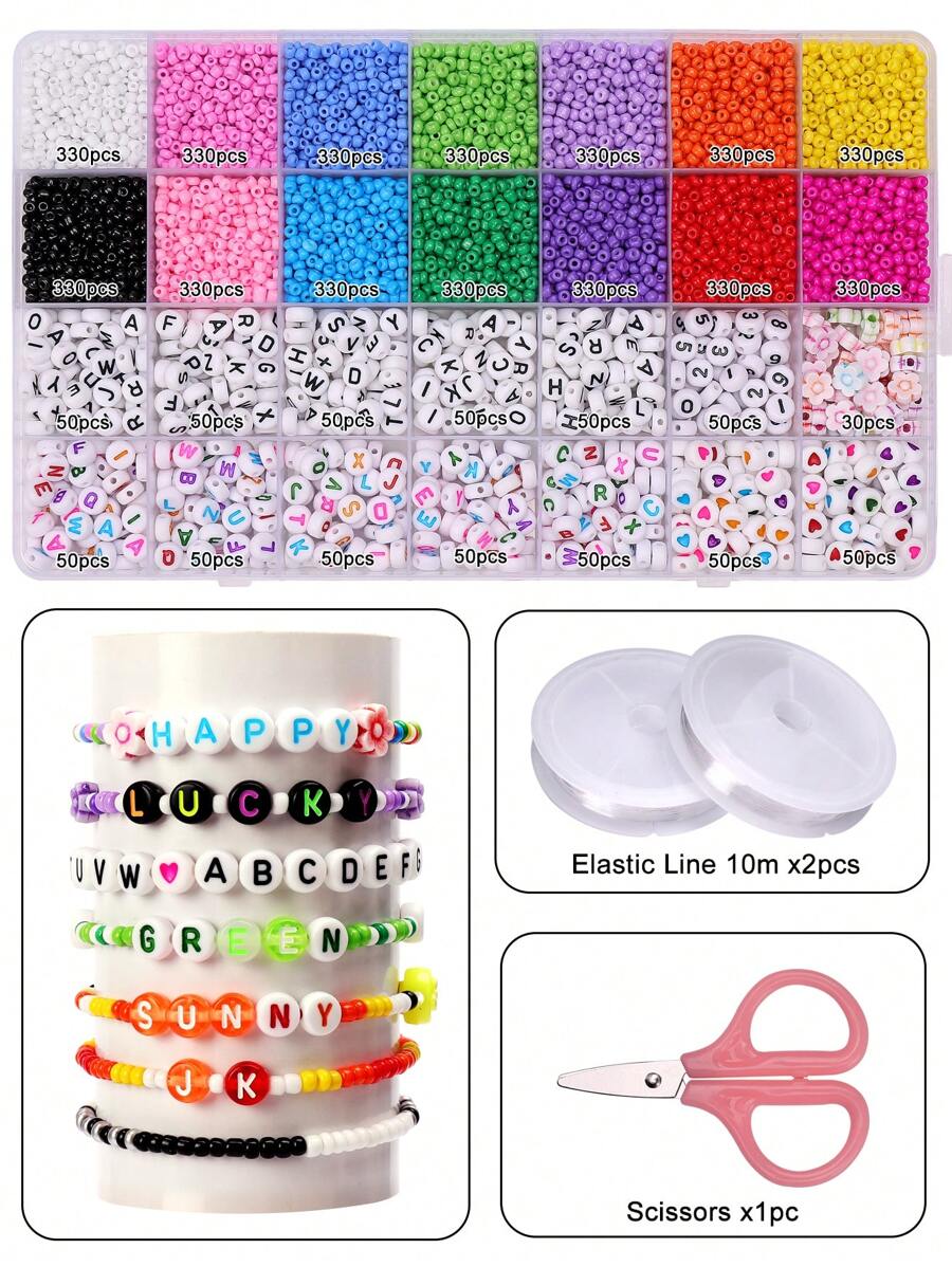 Bộ hạt bảng chữ cái hạt thủy tinh 28 lưới, hạt rời DIY cho vòng tay, dây chuyền, bông tai và vật liệu trang sức sáng tạo - Nhiều màu - Xem 1