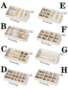 Bộ 9 món - 1 hộp đựng trang sức, khay đựng đồ để bàn, khay chia ngăn kéo, thích hợp để đựng đồng hồ, phụ kiện tóc, nhẫn và bông tai. - Màu be - Xem 8