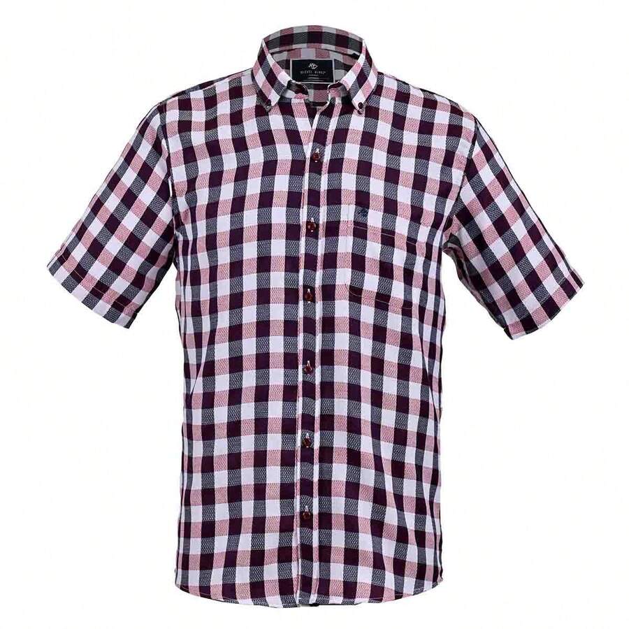 Michel Blanc Men's Short Sleeve Fantasy Shirt. - 中紫紅色 - 查看 1