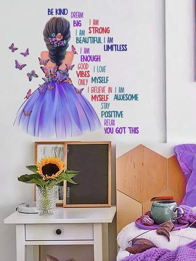 1 Set Of English Wall Stickers For Little Girls, Stickers, Wall Decal, Vinyl Decal For Home Decorations, Spring Decoration Items Refresh Your Home, Festival Decoration Stickers Gifts Birthday Graduation