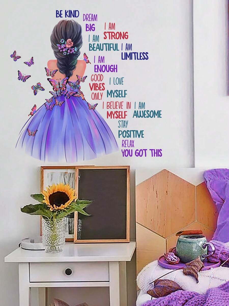 1 Set Of English Wall Stickers For Little Girls, Stickers, Wall Decal, Vinyl Decal For Home Decorations, Spring Decoration Items Refresh Your Home, Festival Decoration Stickers Gifts Birthday Graduation