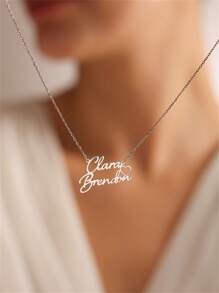 1 件个性化双层名字项链，定制心形情侣名字项链，送给妈妈的礼物，圣诞节礼物，情人节礼物 - 銀色 - 查看 2