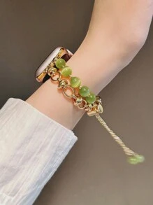 1 chiếc Vòng tay đá mắt mèo xanh dành cho nữ Dây kim loại tương thích với kích thước 38/40/41/44/45/49/42/46mm Series 11/SE3/Ultra3/Ultra/SE/SE2/10/9/8/7/6/5/4/3/2/1 - màu xanh lá - Xem 4