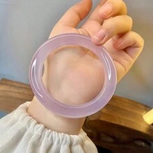 1条天然A级高品质冰玛瑙手链，收藏级珠宝，高端宝石手链，女士手链，疗愈冥想手链，镶嵌光滑绿色宝石，天然石手链，可促进智慧、平衡与宁静，女士礼物 - 淺紫色 - 查看 2