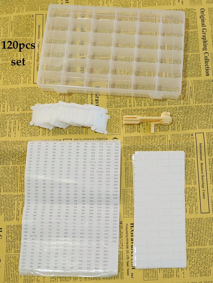 90入/120入組塑料十字繡線軸,塑料十字繡線軸組織盒,適用於十字繡手工DIY縫紉收納 - 白色 - 查看 1