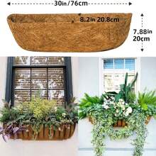 1PC Coco Liners For Planters, Pre-Formed Trough Coconut Fiber Liner Replacement For Window Box, Fence Flower Baskets, Garden Flower Pot 16/24/30 Inch - Brown - View 3