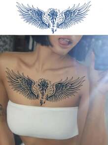 超長效女性胸部翅膀刺青貼紙，性感美麗花卉刺青，持續15天，逼真假刺青 - 彩色 - 查看 1