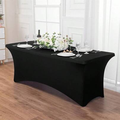 1pc Beautiful Spandex Tablecloth 6ft X 8ft Stretch Table Cover, Universal For Rectangular Table, Wedding, Banquet, Event, White Or Black, Back To School Valentine Day