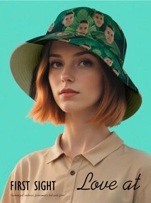 1pc Custom Face Bucket Hat, Custom Bucket Hat With Photo, Personalized Bucket Hat For Women/Men, Custom Face Hat, Custom Face Hat, Personalized Photo Bucket Hat, Summer Hat For Party, Bridal Party Bucket Hat, Bachelorette Party Bucket Hat, Holiday Bucket Hat, Birthday Gift, Best Friend Gift, Mother's Day Gift, Father's Day Gift, Gift For Boyfriend/Girlfriend - Green - View 5