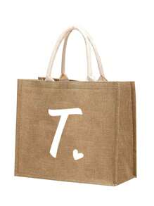 1 Stück Leinenblumen-Buchstaben-Herz-Handtasche, personalisierte Geschenktasche, große Kapazität leichte Shopper Tasche, Strandtasche, Kosmetiktasche, Outdoor-Campingtasche, geeignet für Hochzeiten, Geburtstage, Strände, Feiertage, perfektes Geschenk für Frauen, Mütter, Lehrer, Freunde, Brautjungfern, Großeinkaufstaschen, Studenten und Schulanfang, beste Weihnachtsgeschenke für Lehrer