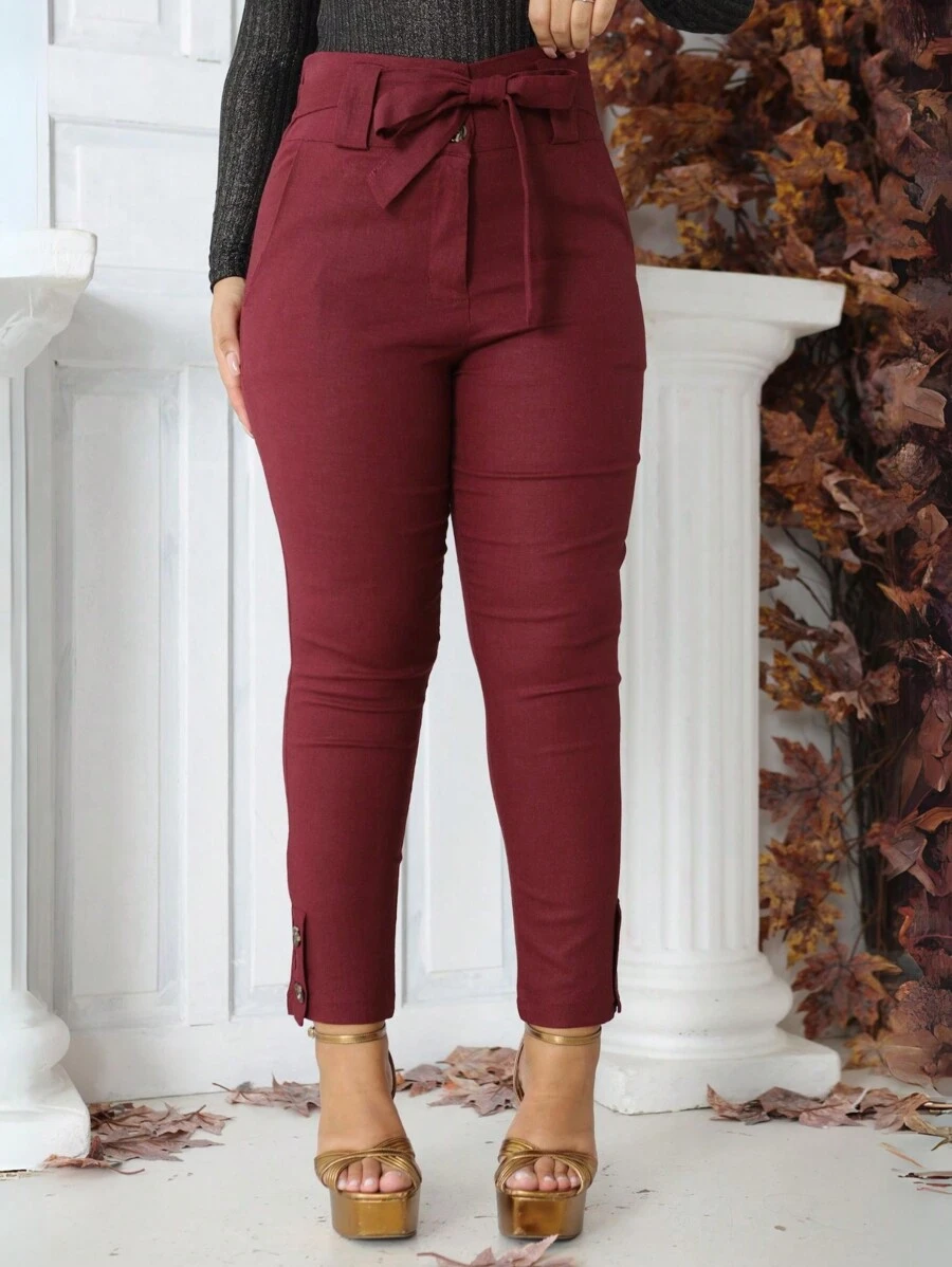 Women Pants - Burgundy - View 1