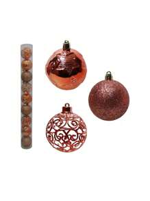 Bola De Natal Rosé 9 Pcs 6cm Mista Glitter / Estrela