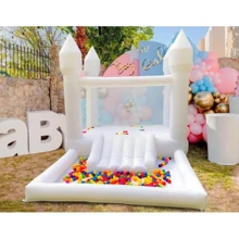 Nhà hơi màu trắng 13' X 8' có cầu trượt & hố bóng & máy thổi khí, hồ bơi bóng lớn và không gian nhảy, nhà hơi 3 trong 1 cho trẻ em, nhà hơi bong bóng bơm hơi, đồ bơm hơi màu trắng, nhà hơi màu hồng - trắng - Xem 5