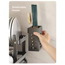 Gran rejilla de secado de platos para encimera de cocina, organizador desmontable de gran capacidad para escurridor de platos con soporte para utensilios, rejilla de secado de platos de 2 niveles con tabla de drenaje, negro, almacenamiento y organización de cocina, organizador, decoración