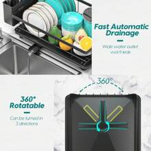 Gran rejilla de secado de platos para encimera de cocina, organizador desmontable de gran capacidad para escurridor de platos con soporte para utensilios, rejilla de secado de platos de 2 niveles con tabla de drenaje, negro, almacenamiento y organización de cocina, organizador, decoración