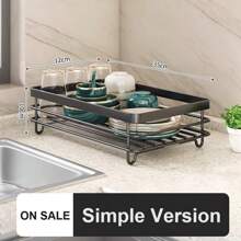 Gran rejilla de secado de platos para encimera de cocina, organizador desmontable de gran capacidad para escurridor de platos con soporte para utensilios, rejilla de secado de platos de 2 niveles con tabla de drenaje, negro, almacenamiento y organización de cocina, organizador, decoración
