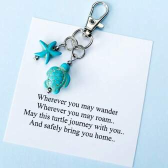 1 pieza Llavero de tortuga de viaje con tarjeta de bendición, llavero de tortuga adorable, amuleto de buena suerte, llavero de amistad, regalo para amigo, hermana, hija, regalo de graduación para expresar aliento y apoyo a familiares y amigos, accesorio para auto, bolso, escuela