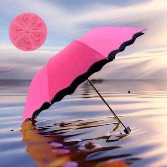 Flower-Blooming Water-Activated Folding Umbrella, Black Coating, Windproof, Sunscreen, UV-Protection, Dual-Purpose Umbrella For Men & Women, Students, Large Size Summer Cooling,Beach,Travel
