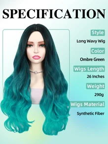 26 英寸长蓝色波浪假发渐变蓝色波浪美人鱼假发蓝绿色卷发合成假发圣诞礼物 - 綠色 - 查看 3