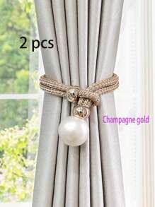 A Pair Of Pearl Decorative Curtain Tiebacks For Room Decor, Luxe And Minimalistic Style, Adjustable Curtain Clips With No Need For Drilling No-Drill