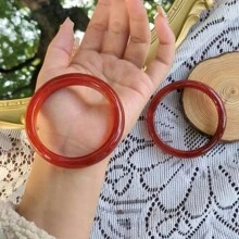 1条天然A级高品质冰玛瑙手链，收藏级珠宝，高端宝石手链，女士手链，疗愈冥想手链，镶嵌光滑绿色宝石，天然石手链，可提升智慧、平衡与宁静，女士礼物 - 紅色 - 查看 4
