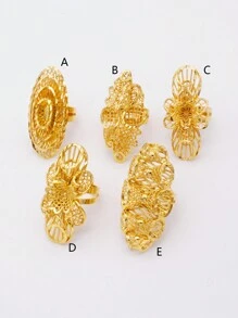 非洲杜拜可調整鍍金阿拉伯戒指，適用於女性/少女婚禮珠寶戒指禮物 - 金色 - 查看 11