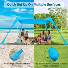 COMMOUDS Beach Tent Sun Shelter - UPF 50+ Portable Beach Canopy With Sandbags, Sand Shovel & Windproof Poles, Ideal For Beach, Camping, Picnics, And Backyard - Trời xanh - Xem 2
