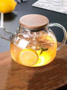 1pc Large Capacity Borosilicate Glass Cold Water Kettle With Bamboo Lid And Filter Mesh, Suitable For Year-Round Use At Home - White - View 4