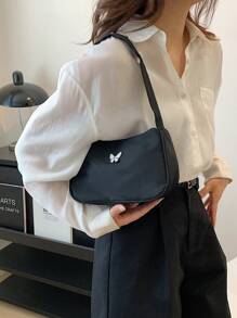 Bolso de hombro negro Nuevo 2024, con decoración exquisita de mariposa metálica, bolso versátil y ligero, bolso de axilar elegante para mujeres por el Día de San Valentín - Negro - Ver 5