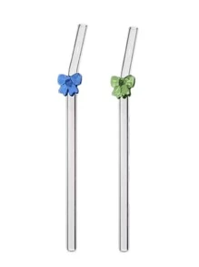 2pcs Colorful Butterfly Shaped Heat-Resistant Glass Straws, Bent Reusable Straws For Girls To Avoid Hot Drinks And Stains, Perfect For Bubble Tea, Juices, And Milk,Kitchen,Christmas Gift