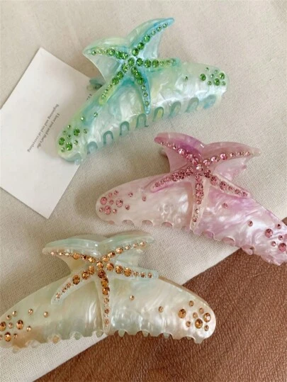 1 pieza Nuevo clip para el cabello de mujer con diseño de estrella de mar con incrustaciones de rhinestone, accesorio para el cabello de acetato de colores, regalo para la novia en el Día de San Valentín, pinzas para el cabello, pinzas para el cabello, clips para el cabello, pinzas para el cabello, accesorios para el cabello para mujer para vacaciones