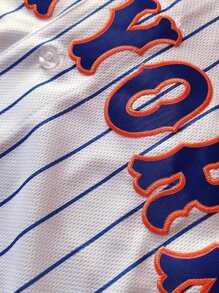 Camiseta de béisbol personalizada con el nombre y el número, estilo novio, de hombre, de nueva york, con rayas blancas y azules, cuello en v, manga corta con botones, personalizada, para fiestas, juegos, entrenamientos, deportes, tallas S-XXL, regalos estilosos, ropa personalizada de navidad, estilo novio, hallazgos tesoro, guardarropa cápsula, estilo deportivo de novio, regalos ideales para él, novio, amigos, familia, niños, para cumpleaños, navidad, invierno/otoño, vacaciones/vacaciones, escuela/competición, deportes/escalada