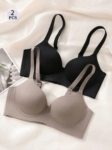 Bộ 2 quần lót nhẹ, áo ngực nâng đỡ ngực cho cỡ cúp nhỏ và lớn, không dây, chống chảy xệ, bề mặt mịn và che phủ hai bên, đồ lót - Nhiều màu - Xem 1