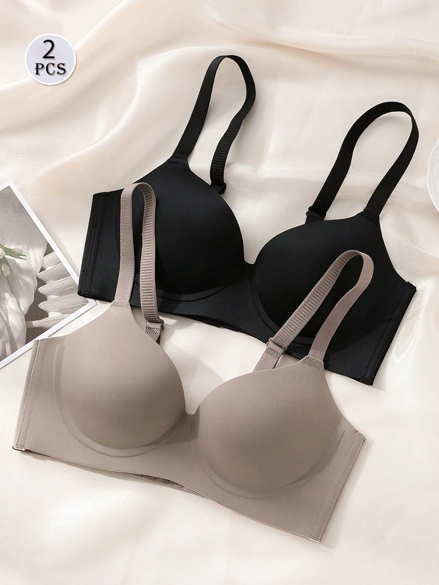 Bộ 2 quần lót nhẹ, áo ngực nâng đỡ ngực cho cỡ cúp nhỏ và lớn, không dây, chống chảy xệ, bề mặt mịn và che phủ hai bên, đồ lót - Nhiều màu - Xem 1