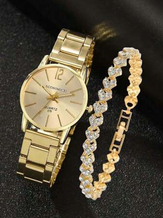 2pcs Roman Graduated Steel Band Children's Student Watch Bracelet Jewelry