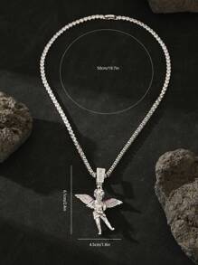 1pc Hip Hop Jewelry Men's Rap Faith Angel Cupid Brass High Quality Zirconia 14K Plating Platinum Plating Accompanying 4mm 20 Inch Diamond Tennis Chain Holiday Gift For Boyfriend Couple Accessories Punk Fashion Jewelry