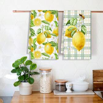 Toallas de cocina de limón de 2 piezas para secado rápido de cuencos, toallas de té decorativas para la cocina con diseño de limón para Regalos de inauguración de la casa, comedor, boda, banquete, toallas de cocina de baño y suministros para la cocina