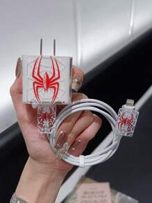 Pink Spiderweb Airbag Phone Case + Charger Protector Cover Anti-Bite Cable Organizer